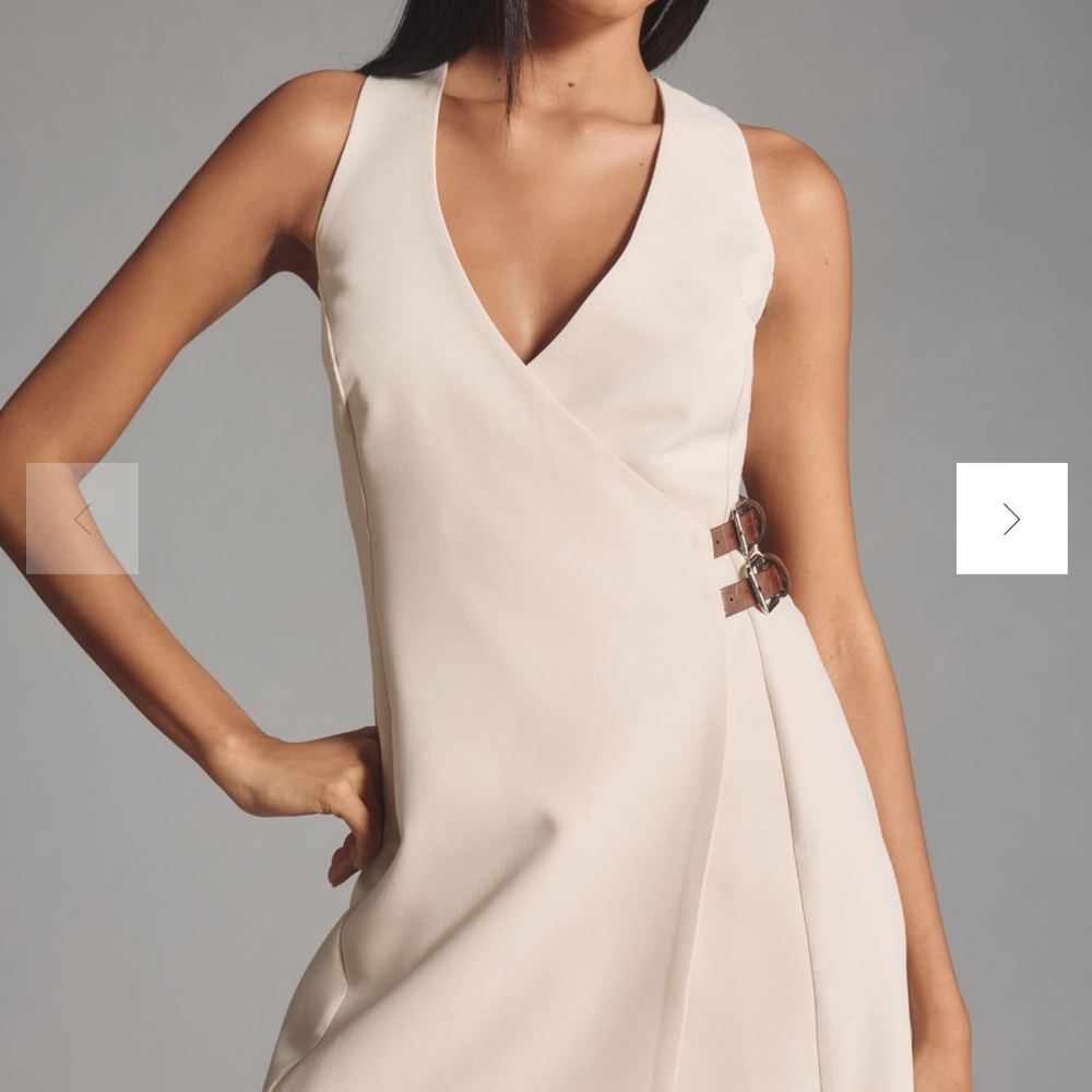 Anthropologie Cream Wrap Midi Dress with Buckle Detail